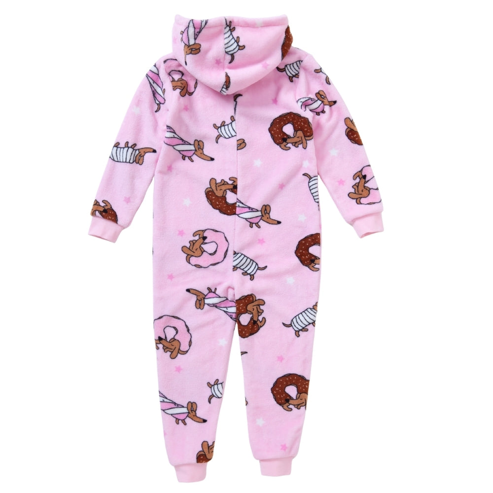 Dog Doughnut Print Fleece Onesie