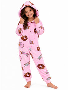 Dog Doughnut Print Fleece Onesie