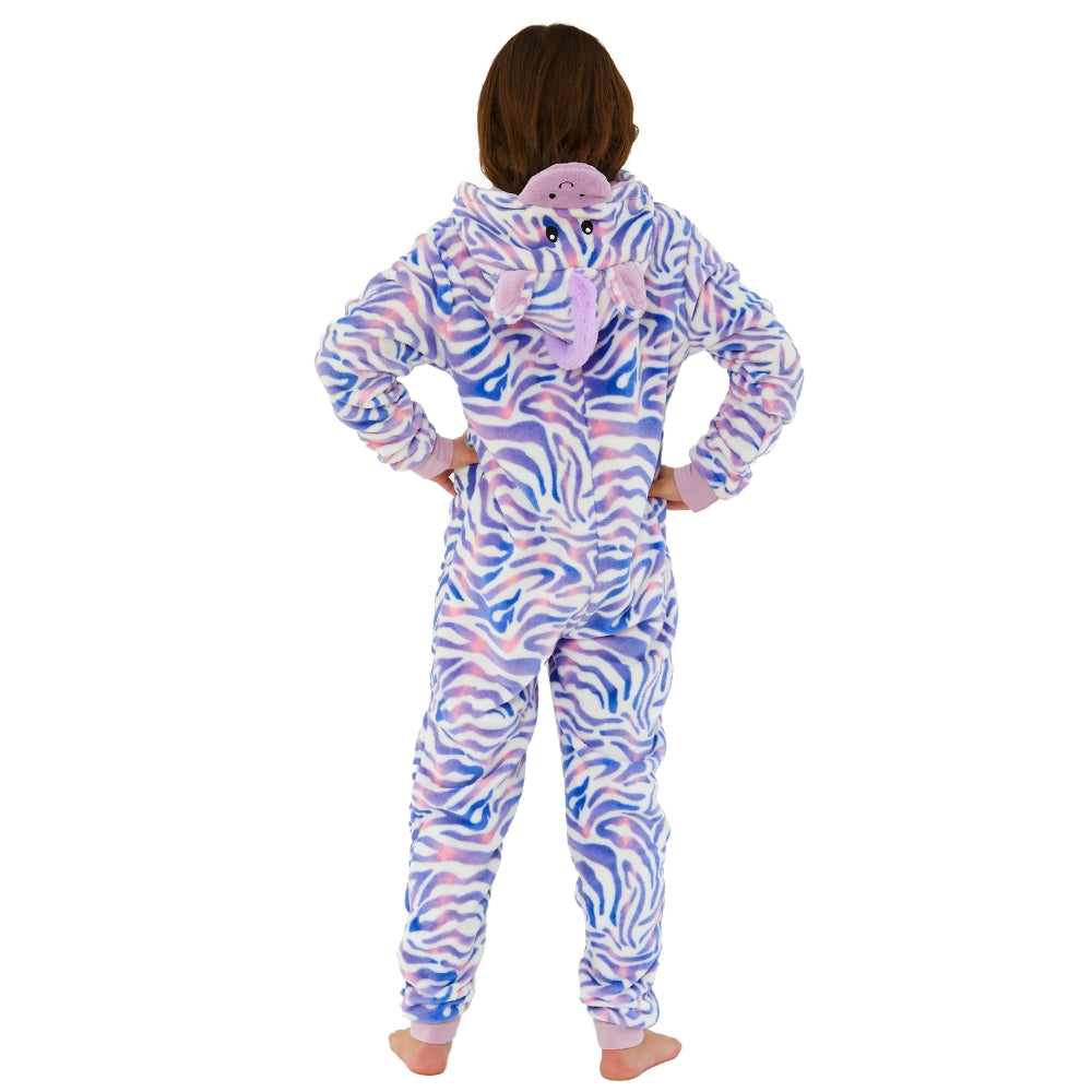 Kids Lilac Fleece Tie Dye Zebra Onesie (7868559130850)