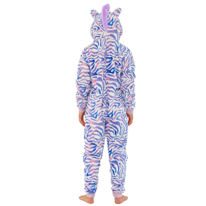 Kids Lilac Fleece Tie Dye Zebra Onesie (7868559130850)