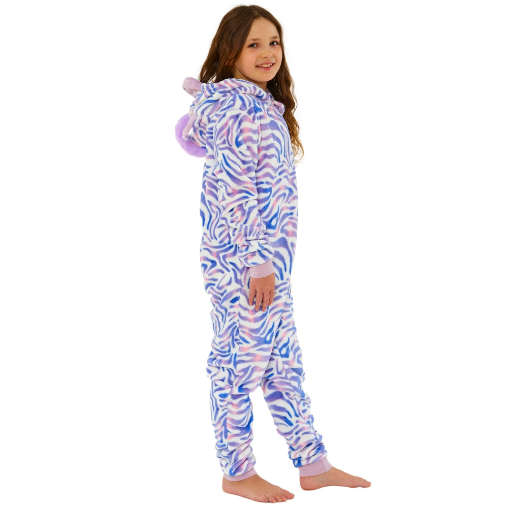Kids Lilac Fleece Tie Dye Zebra Onesie (7868559130850)
