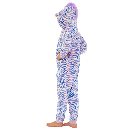 Kids Lilac Fleece Tie Dye Zebra Onesie (7868559130850)