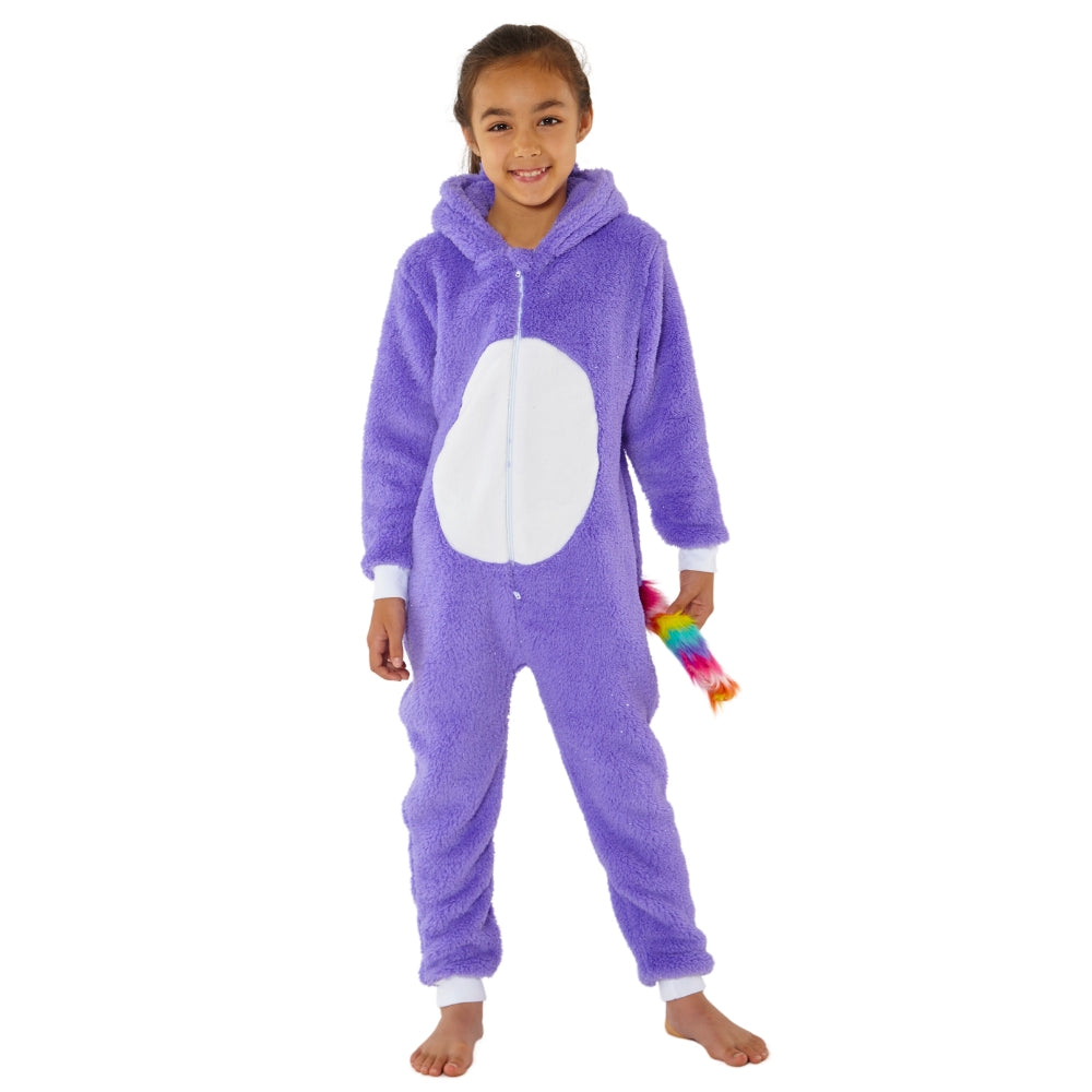 Purple Glitter Rainbow Unicorn Fleece Onesie (8075120083170)