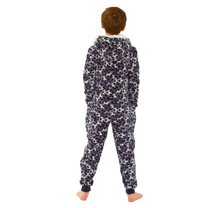 Kids Football Print Fleece Hooded Onesie (14742323003774)