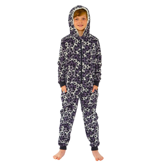 Kids Football Print Fleece Hooded Onesie (14742323003774)