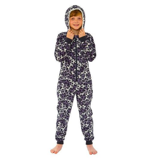 Kids Football Print Fleece Hooded Onesie (14742323003774)