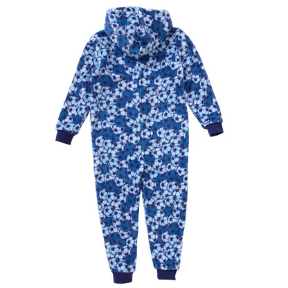 Blue Football Print Fleece Hooded Onesie