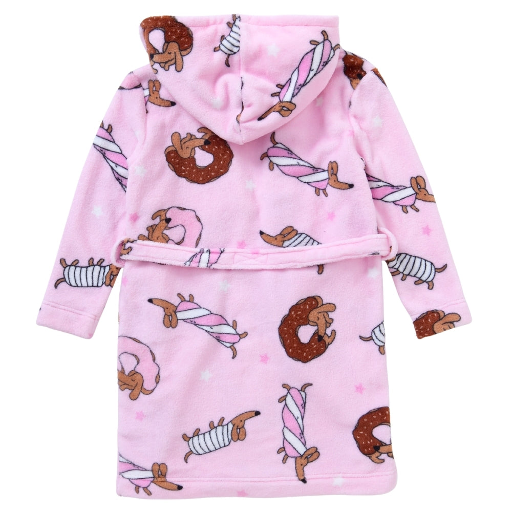 Dog Doughnut Print Fleece Hooded Dressing Gown