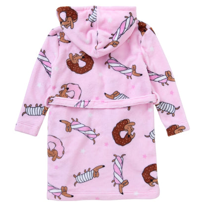 Dog Doughnut Print Fleece Hooded Dressing Gown
