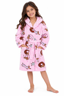 Dog Doughnut Print Fleece Hooded Dressing Gown