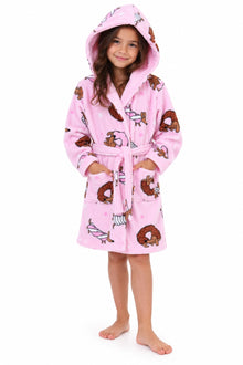 Dog Doughnut Print Fleece Hooded Dressing Gown