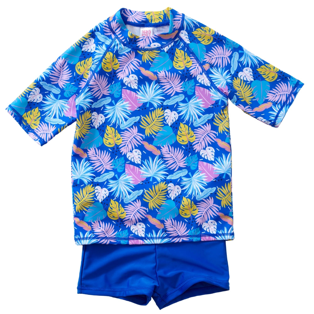 Girls Palm Print Rash Top & Shorts