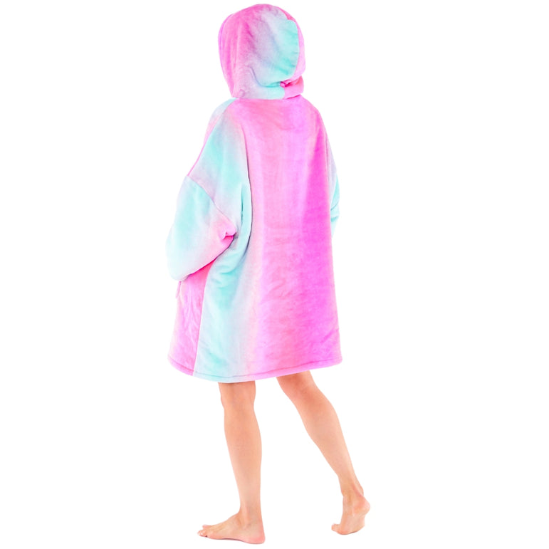 Womens Neon Ombre Fleece Wearable Hoodie Blanket (8179680706786)