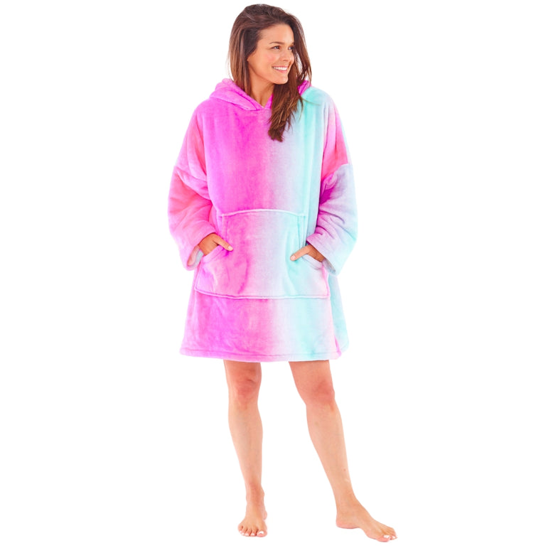 Womens Neon Ombre Fleece Wearable Hoodie Blanket (8179680706786)