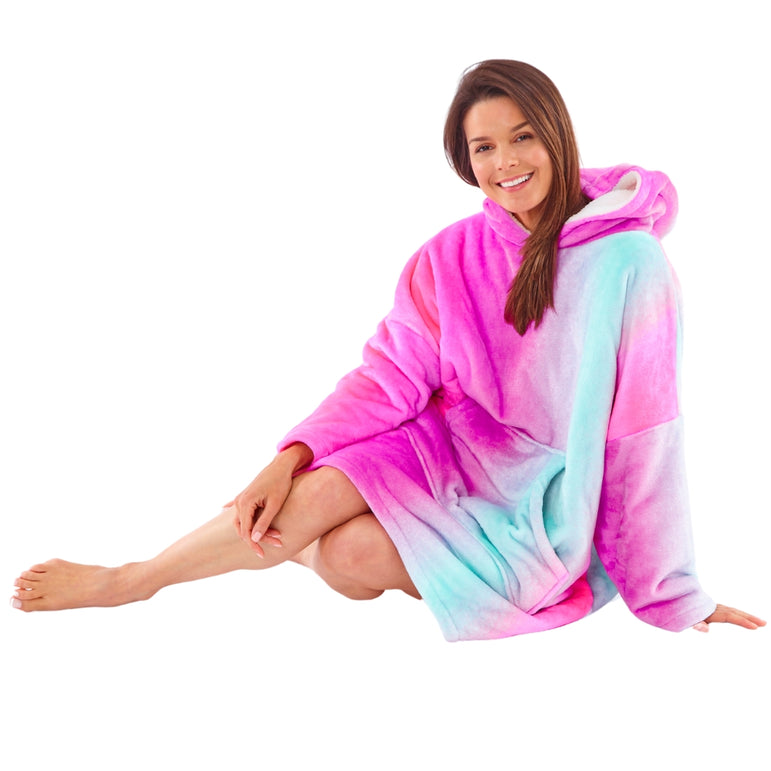 Womens Neon Ombre Fleece Wearable Hoodie Blanket (8179680706786)