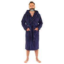 Men's Stripe Print Fleece Dressing Gown (14761873998206)