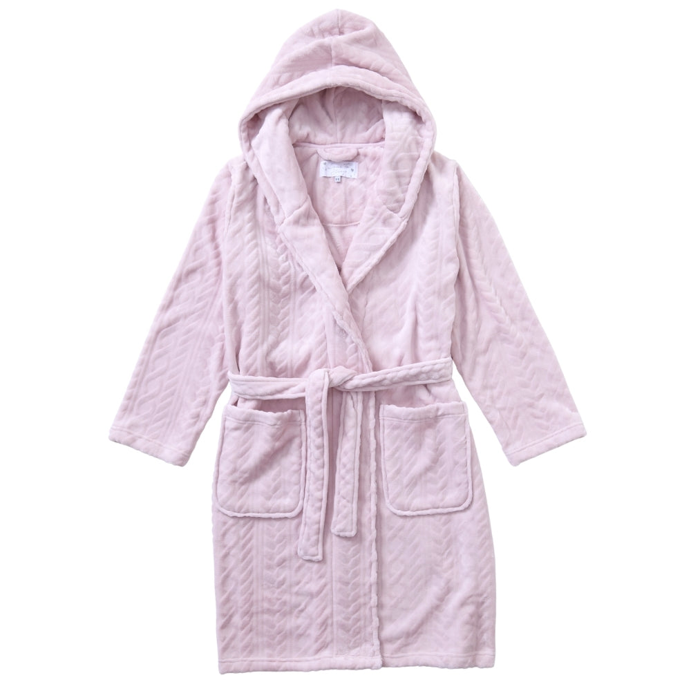 Women's Leaf Pattern Velour Fleece Hooded Dressing Gown