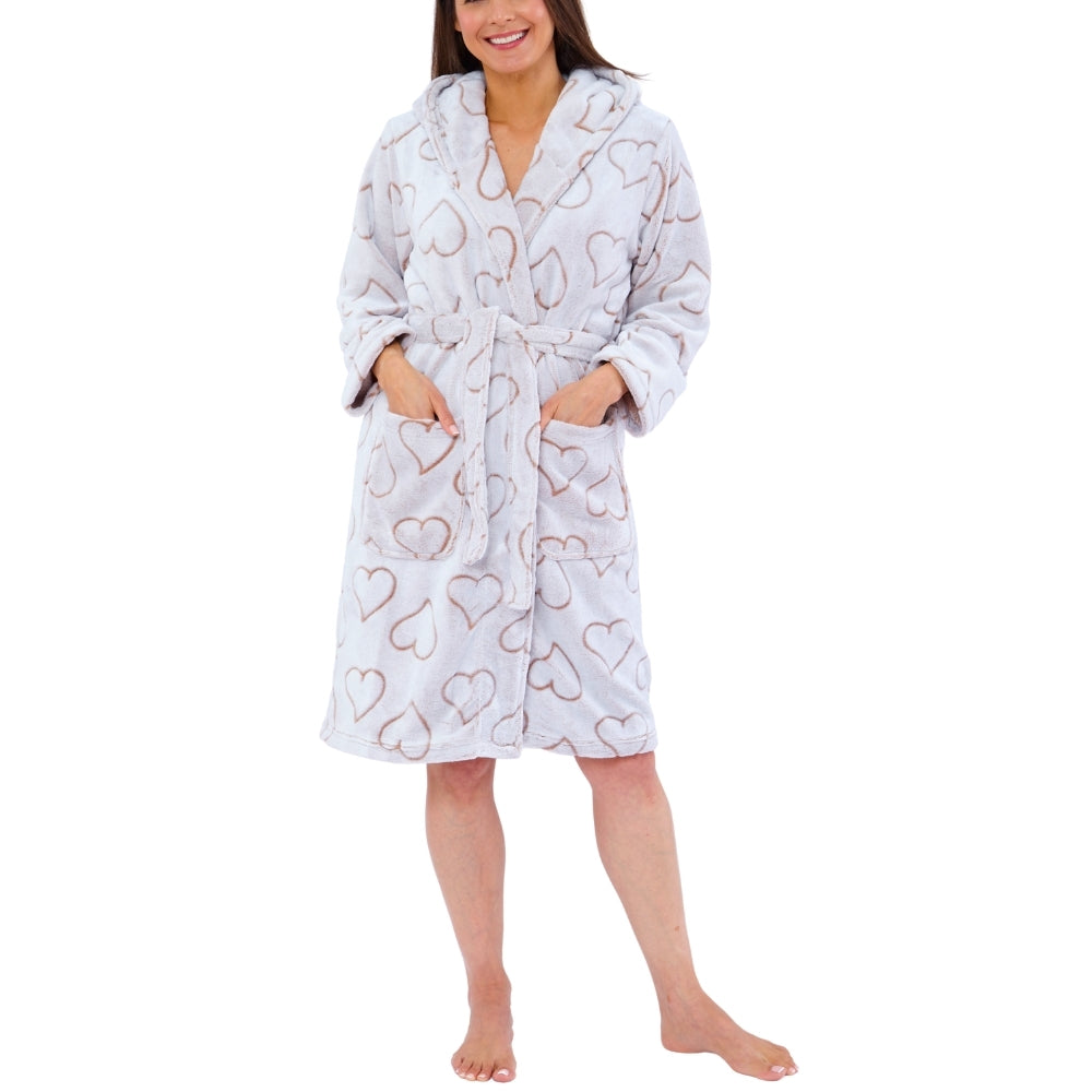 Women's Hearts Embossed Fleece Dressing Gown (15592157938046)