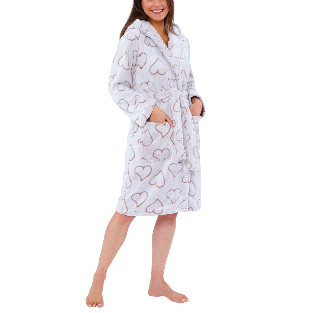 Women's Hearts Embossed Fleece Dressing Gown (15592157938046)