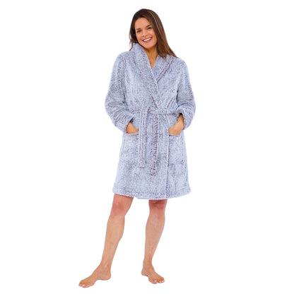 Women's Grey Frosted Fleece Dressing Gown