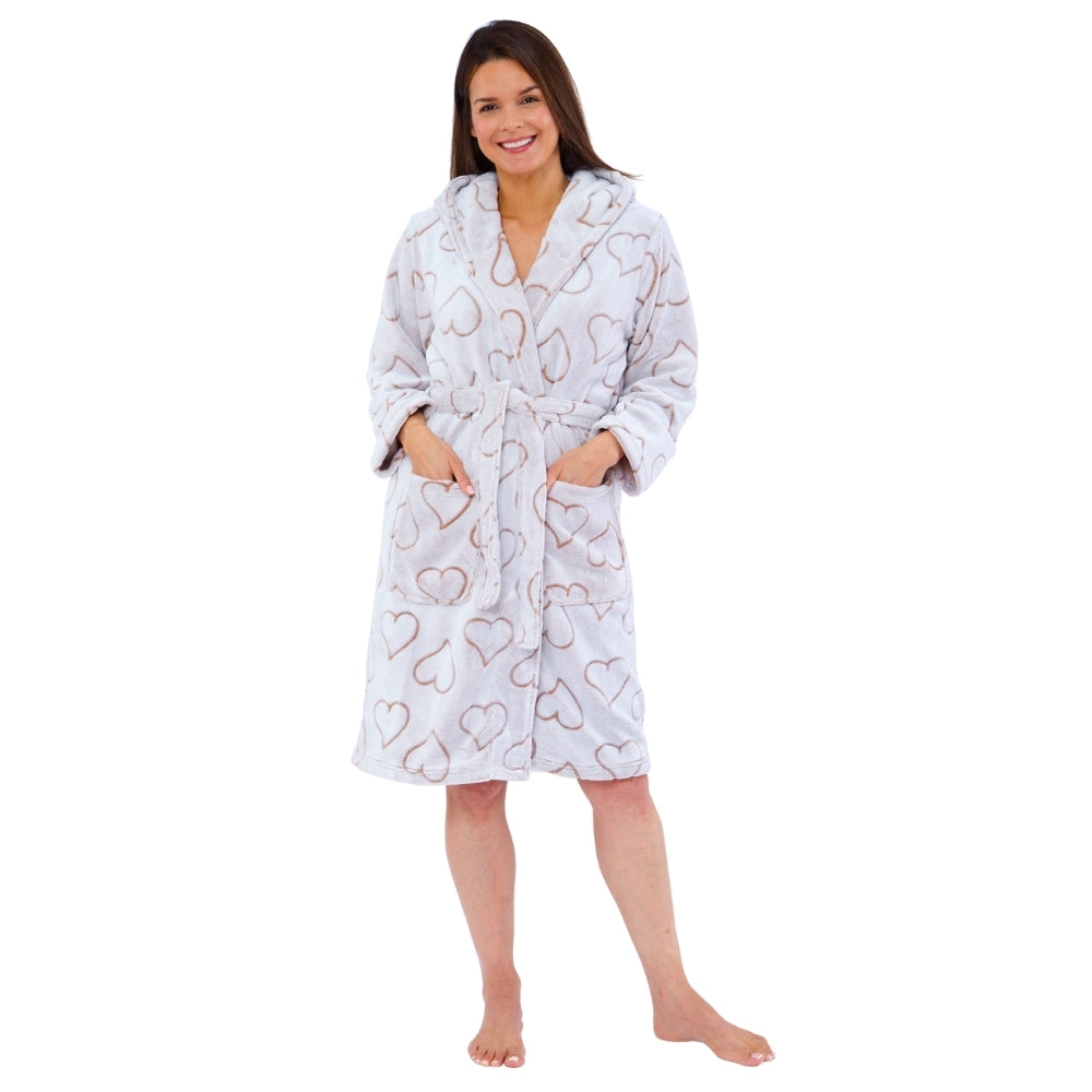 Women's White Hearts Embossed Fleece Dressing Gown