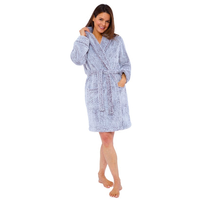 Women's Grey Frosted Fleece Dressing Gown