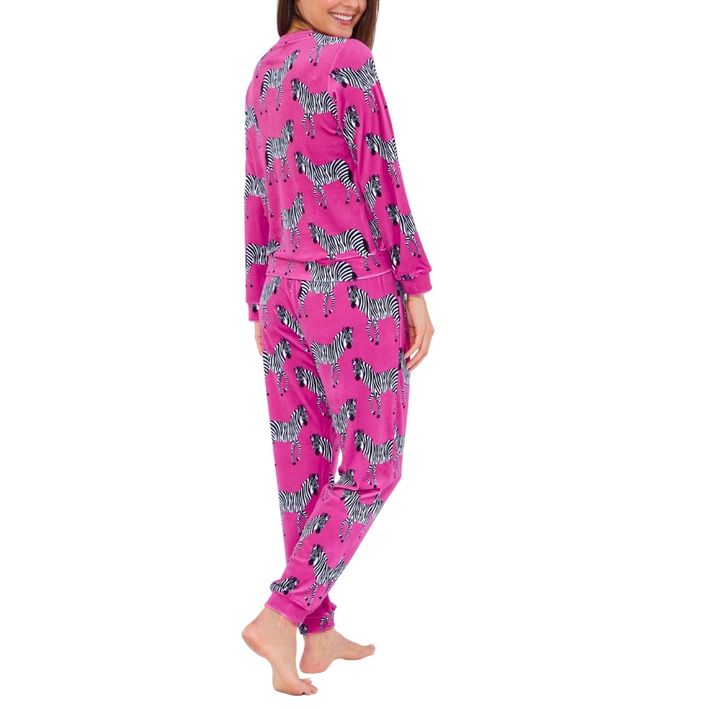 Womens Zebra Print Velour Pyjamas (15592033288574)