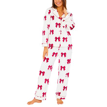 Womens Bow Print Velour Pyjamas (15592033190270)