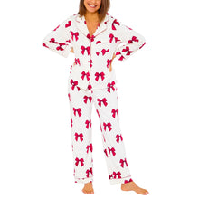 Womens Bow Print Velour Pyjamas (15592033190270)