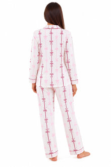 Womens Pink Bow Velour Pyjamas
