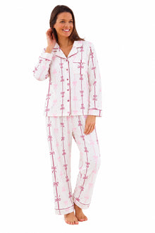 Womens Pink Bow Velour Pyjamas