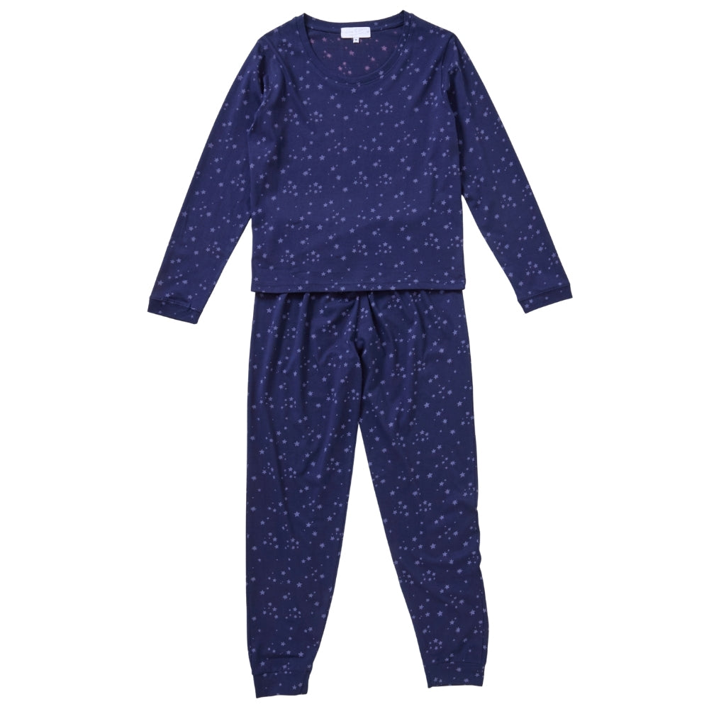 Womens Navy Star Print Jersey Pyjamas