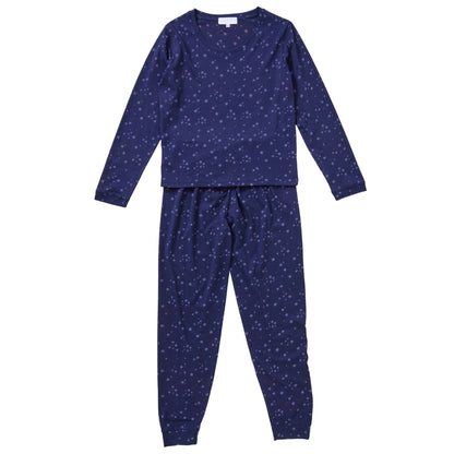 Womens Navy Star Print Jersey Pyjamas