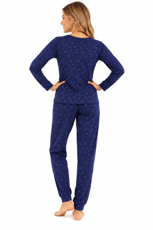 Womens Navy Star Print Jersey Pyjamas