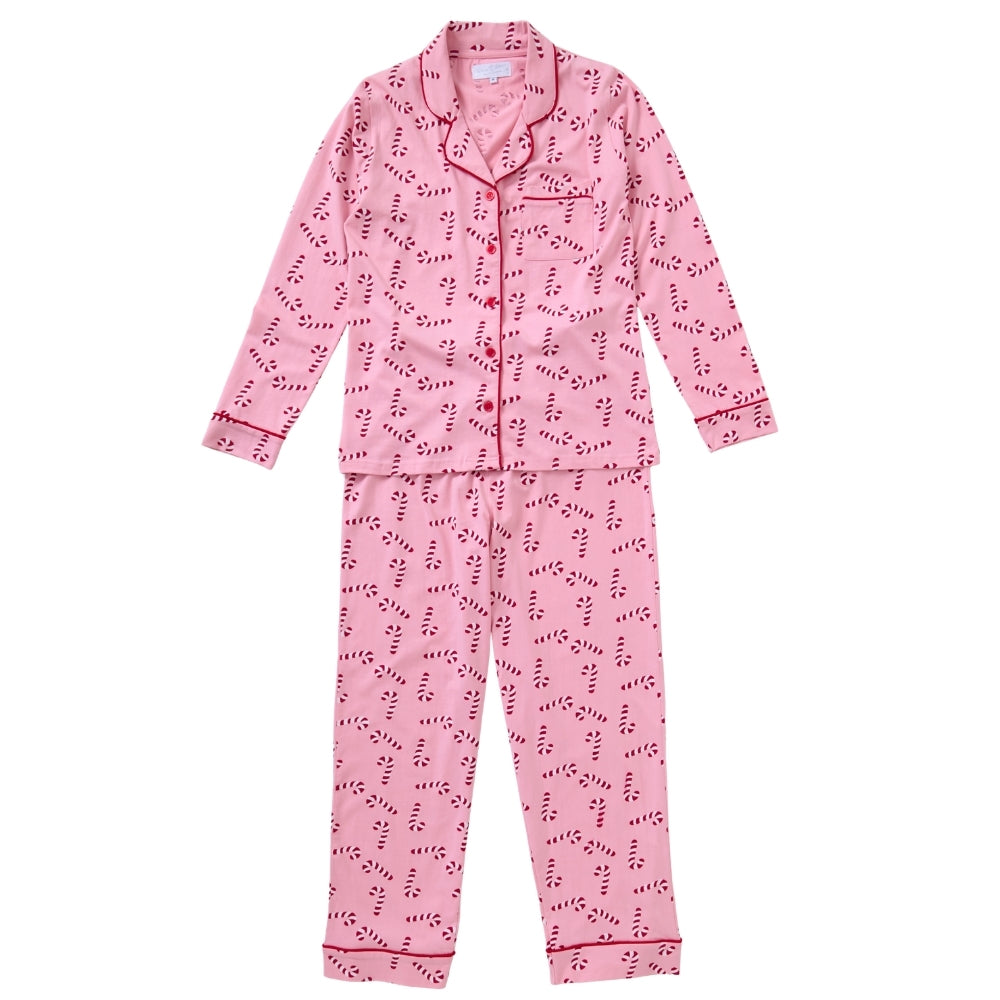 Womens Candy Cane Print Velour Pyjamas