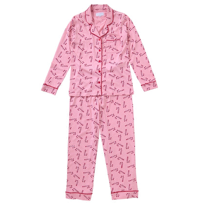Womens Candy Cane Print Velour Pyjamas