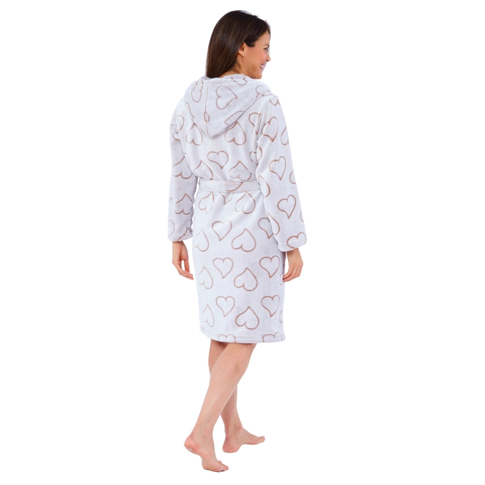 Women's White Hearts Embossed Fleece Dressing Gown