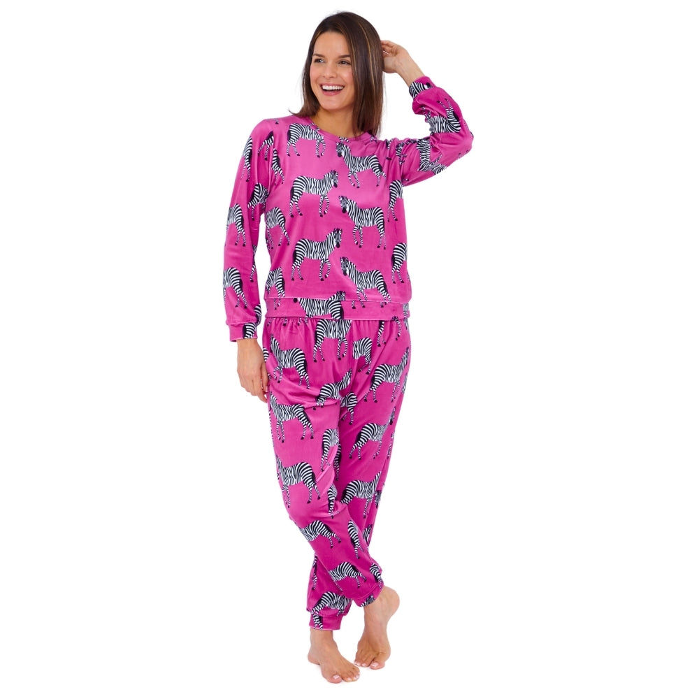 Womens Zebra Print Velour Pyjamas