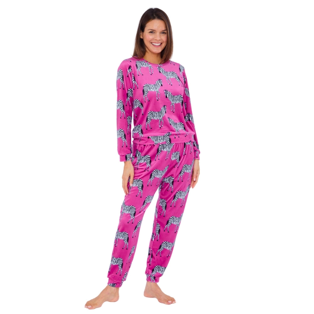 Womens Zebra Print Velour Pyjamas