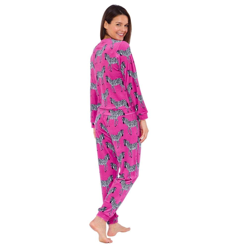 Womens Zebra Print Velour Pyjamas