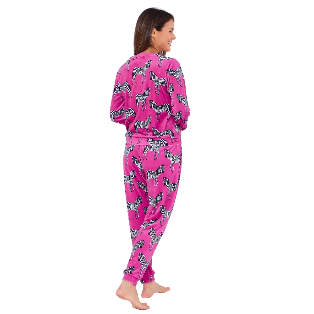 Womens Zebra Print Velour Pyjamas