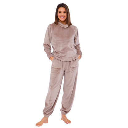 Women's Cowl Neck Velour Pyjamas