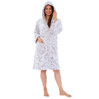 Women's White Hearts Embossed Fleece Dressing Gown