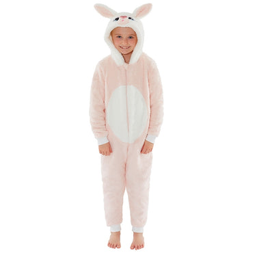 Girls Rabbit Fleece Onesie | Kids Rabbit Onesies (4490631938100)