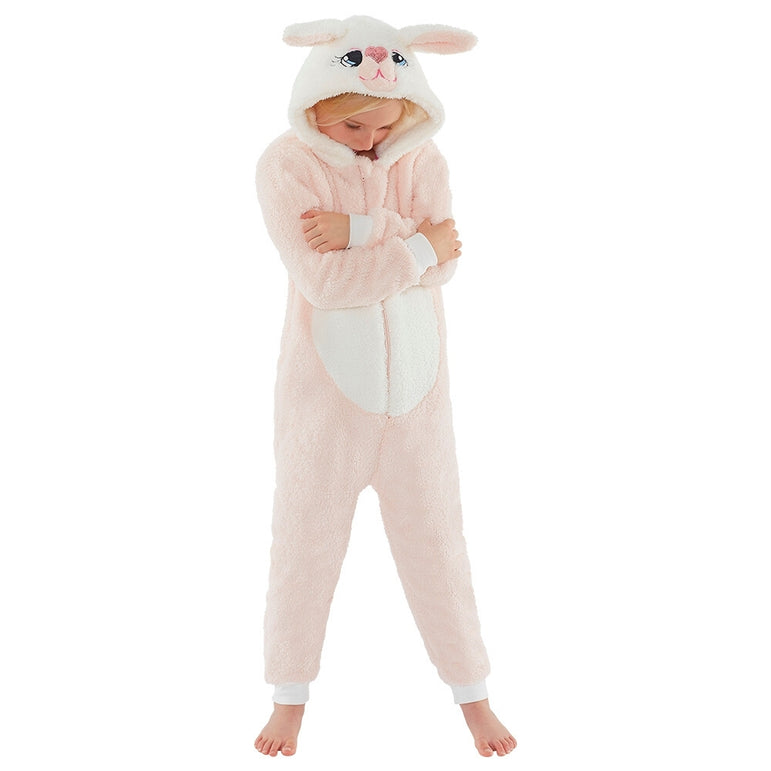 Girls Rabbit Fleece Onesie | Kids Rabbit Onesies (4490631938100)