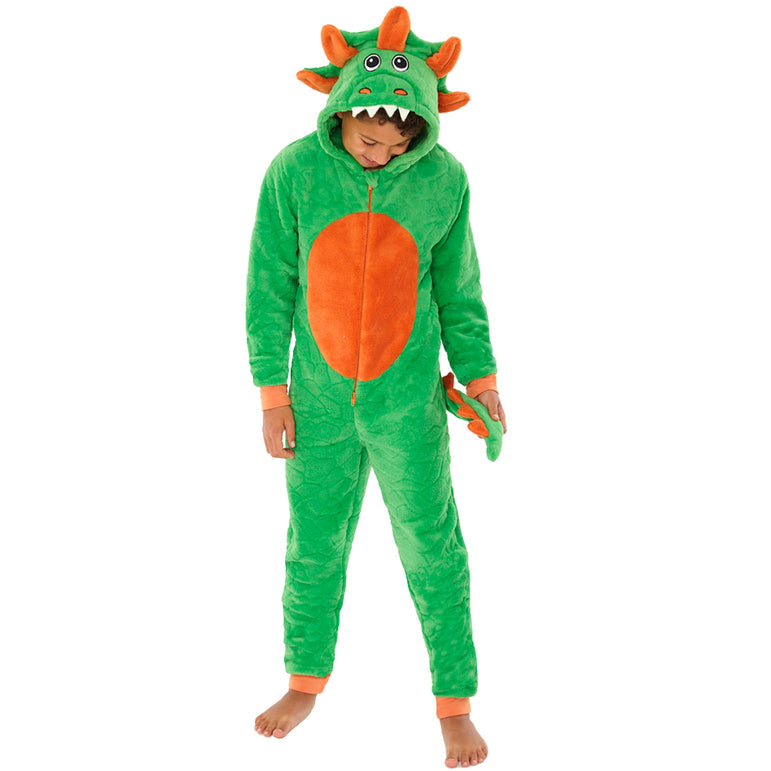 Kids Green Novelty Dinosaur Fleece Onesie (4490631708724)