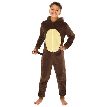 Childs Brown Fleece Novelty Monkey Onesie (6537241231521)