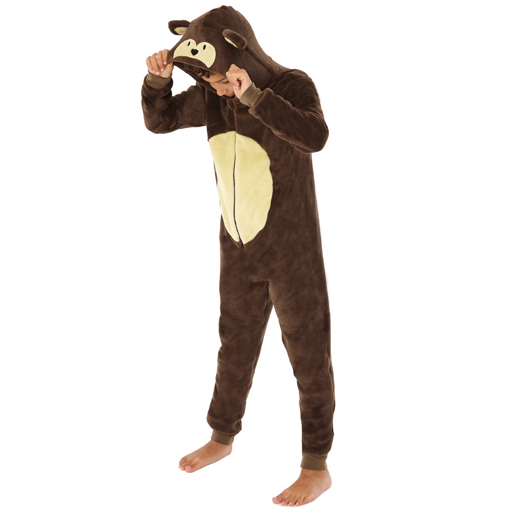 Childs Brown Fleece Novelty Monkey Onesie (6537241231521)