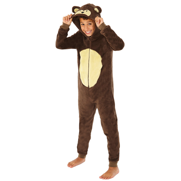 Childs Brown Fleece Novelty Monkey Onesie (6537241231521)