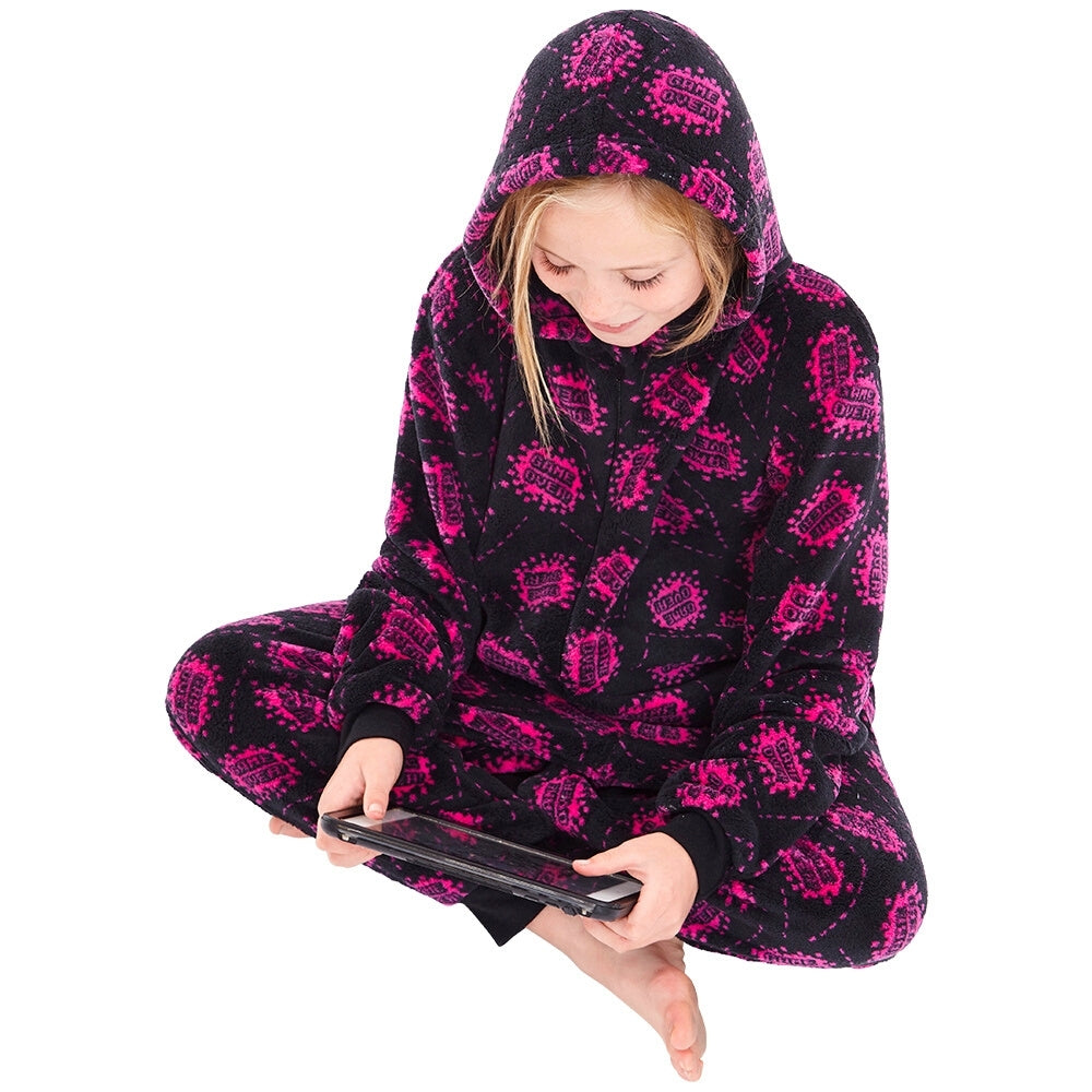 Girls Game Over! Print Fleece Onesie (7020665864353)